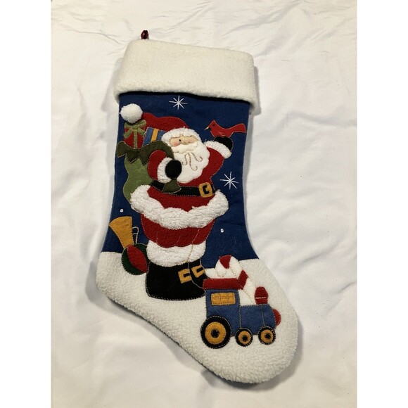 Christmas Stocking Santa Claus And Train 20” Xmas Holiday Decor - Picture 1 of 3